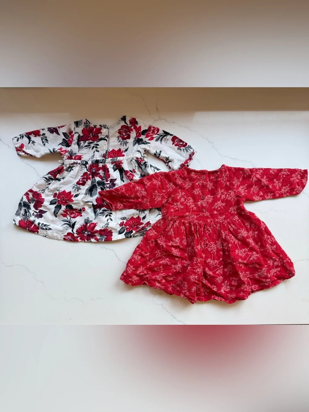 Old Navy Red Floral and White Floral Mix Long-Sleeve Girls Dresses
